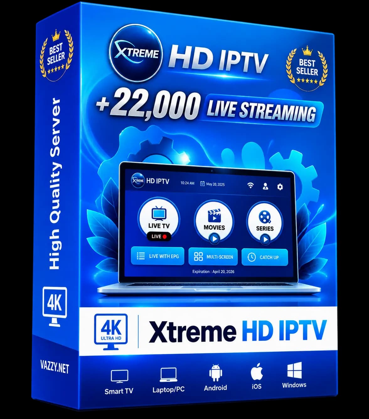 Xtreme HD IPTV subscription interface across live TV, movies, and series